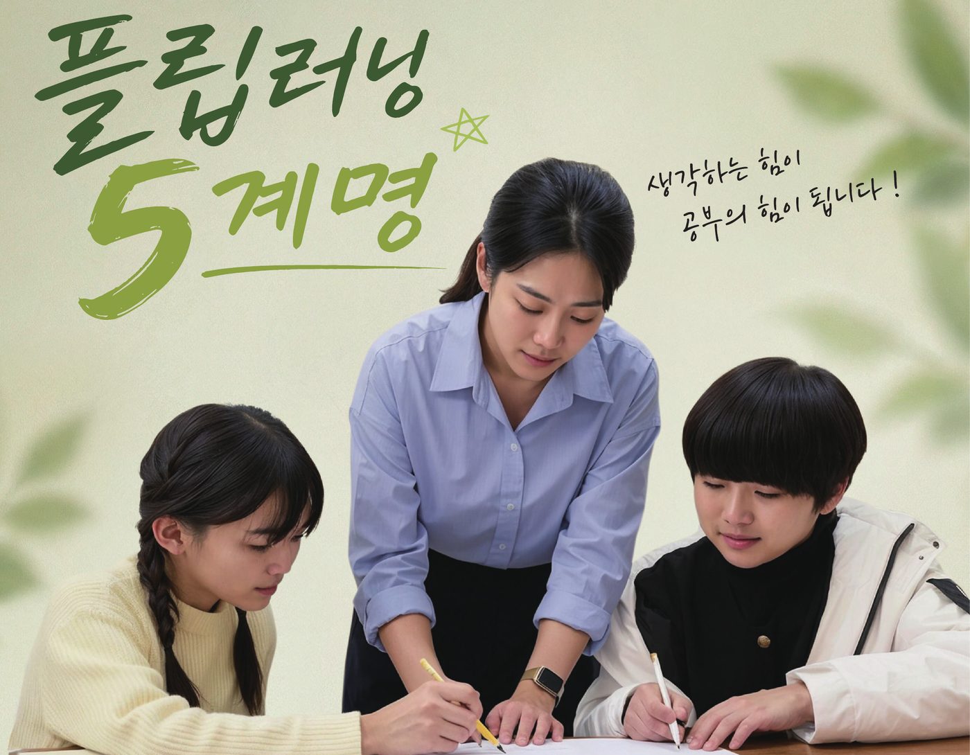 강의하는아이들 플립러닝 5계명 — 선생님이 두 학생의 풀이를 지도하는 모습